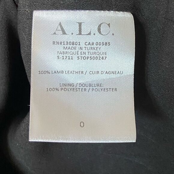 NWT A.L.C. Davos Lamb Leather Black Crop Top One Shoulder Ruffle Size 0 - Picture 9 of 12